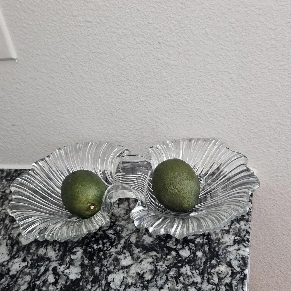 shell shape clear glass‎ Seascape Florida pattern two-part footed serving dish